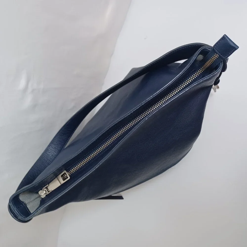 Fossil Bag Navy Blue Leather and Suede Zip Top‎ Hobo Shoulder Bucket Bag